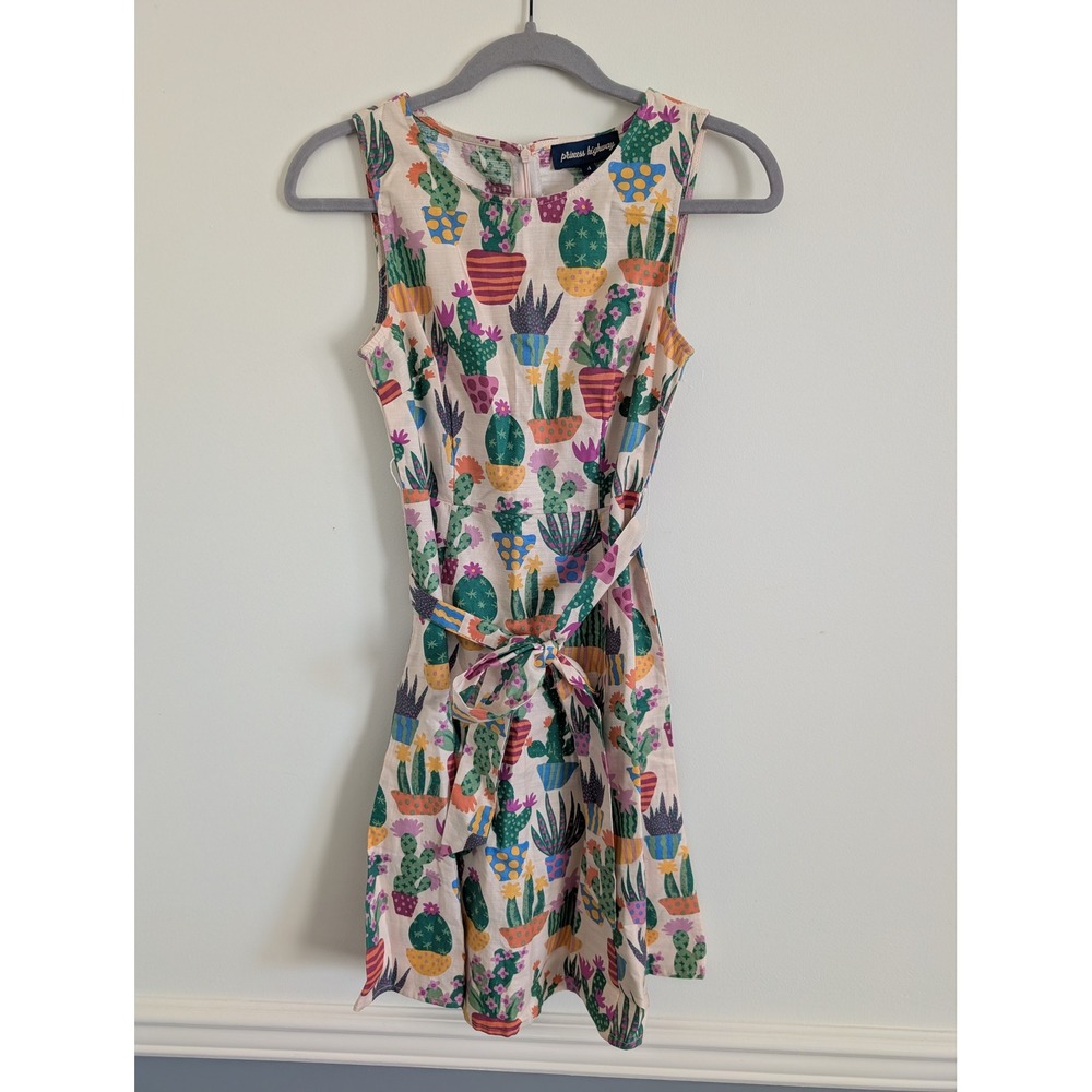 Princess Highway Womens Cactus Print Sleeveless Belted Dress size 4 cottagecore
